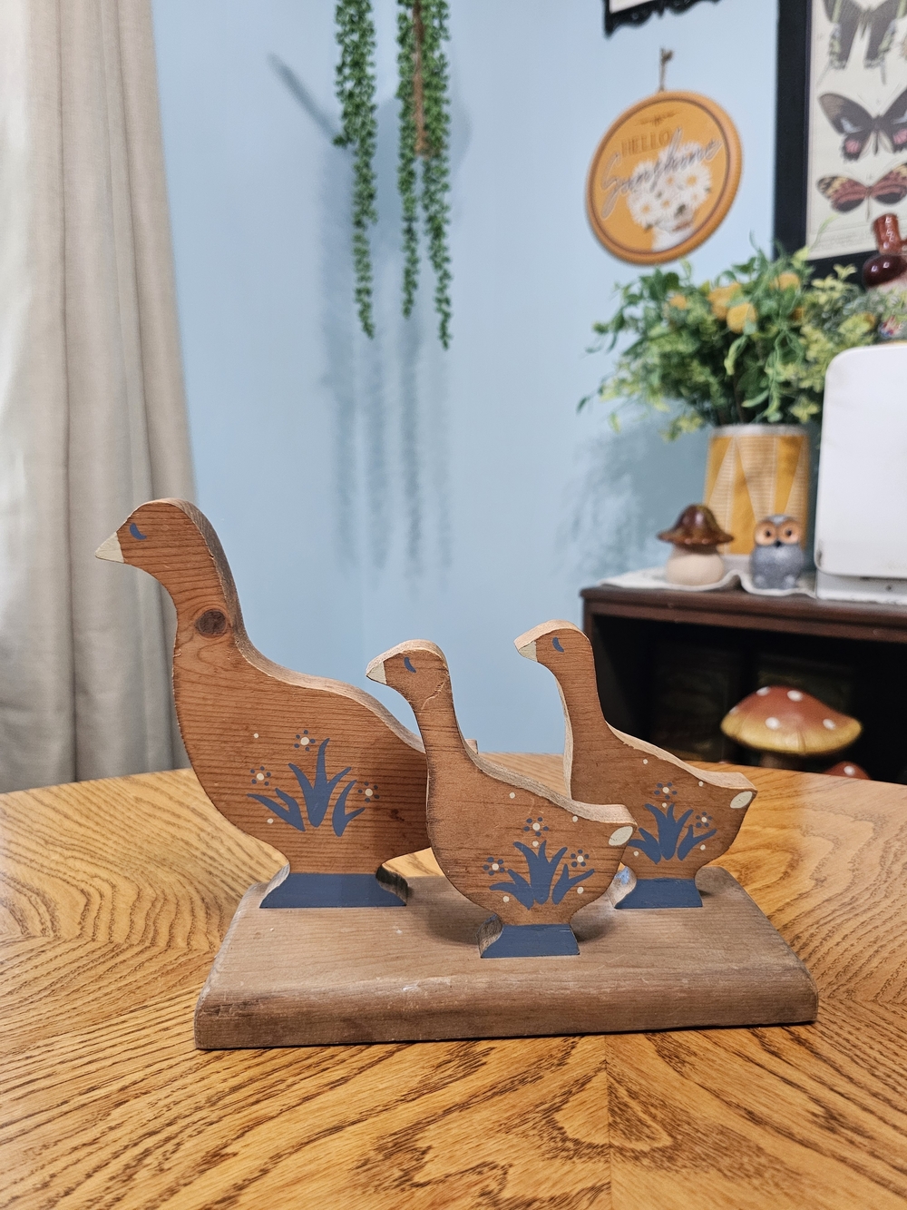 Vintage Hand-Painted Wooden Country Goose Family Cutout Cottagecore Grandma